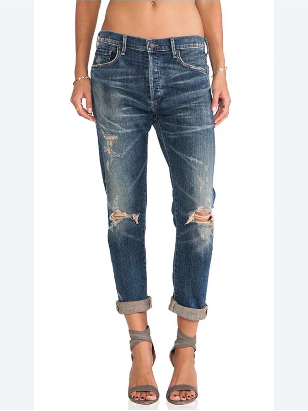 Citizens Of Humanity Distressed Dark Blue Boyfriend Jeans